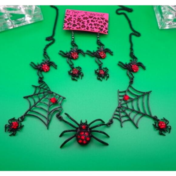 RARE Betsey Johnson Spider Necklace & Earring SET | Creep Show Goth Halloween - Picture 1 of 5